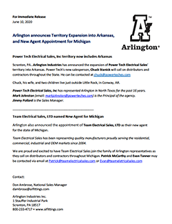 Preview of the press release Arlington announces Territory Expansion into Arkansas and New Agent for Michigan