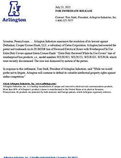 Preview of the press release Arlington Lawsuit Resolution