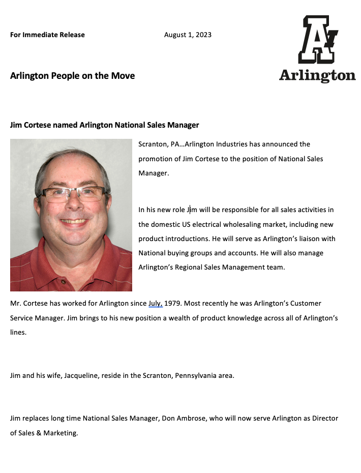 Preview of the press release Arlington People on the Move