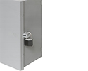 close up of padlock on enclosure box