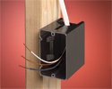 one-box outlet box mounted to wooden stud