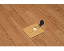 floor box in wooden floor with flip lid open