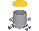 exploded view of components included with round concrete can