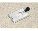 single gang floor box in carpeted floor with flip lid open