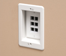 recessed TV box in wall with six low voltage keystones