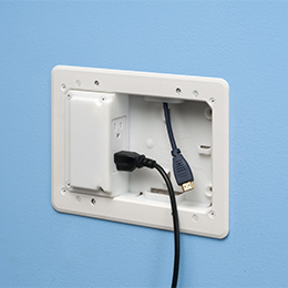 Low profile TV box installed with wires